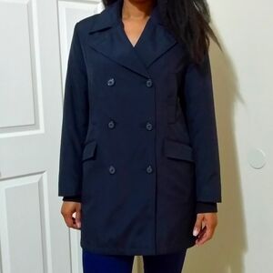 Elegant Women's Double-Breasted Navy Pea Coat